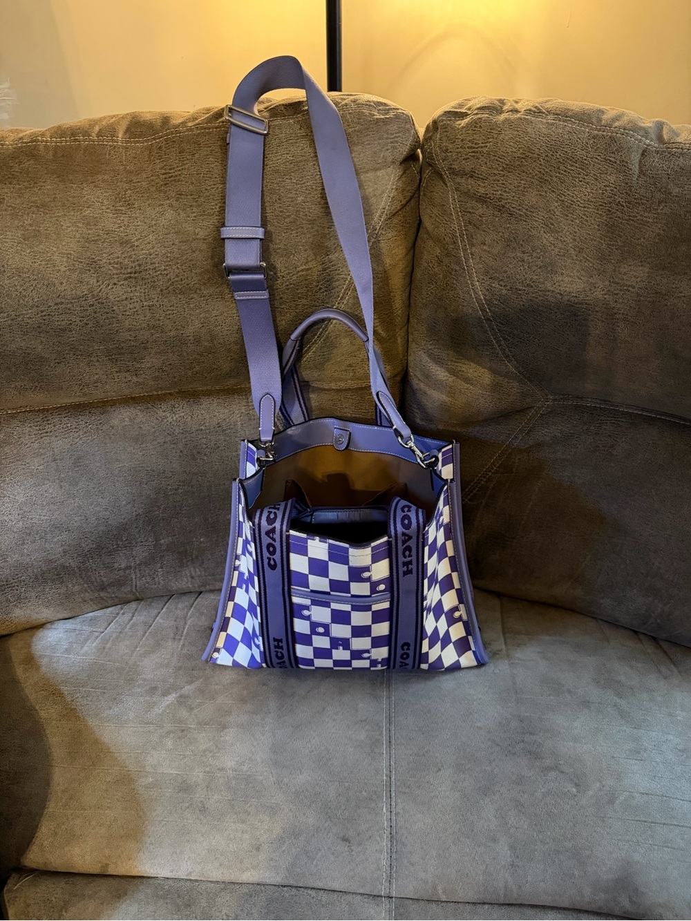 Coach Purple and White Checkerboard Smith Tote-DISCONTINUED - Picture 2 of 3